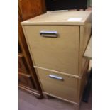 A contemporary office desk and two drawer filing cabinet; a chrome leather seated office chair (3)