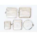 Five plain silver vesta cases, one engraved with crest, another with inscription, various dates