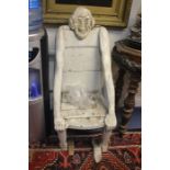 19th Century folk art white painted chair in the shape of a man sitting down, condition is as found