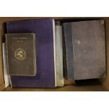 Collection of books, predominantly Victorian leather-bound works on theology (including book of