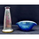 Two studio glass items, including vase and a dish