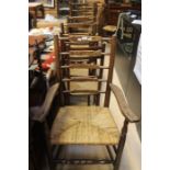 A collection of eight 19th Century and later rush seated chairs, comprising a harlequin set of six