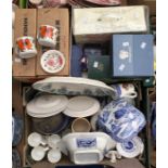 A collection of blue and white boxed Royal Doulton, Wedgwood and Meakin dinner and tea wares etc