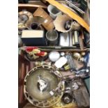 A collector's lot including metalware, clocks, treen (2 boxes)