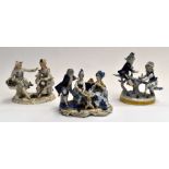 Three Dresden figure groups, comprising Girl and Boy on a Seesaw, Afternoon Tea Party, and a