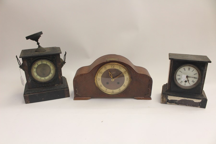 A 1960's mantel clock Perfut Germany and two 19th Century slate clocks A/F