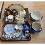 A collection of assorted ceramics, including 19th Century and later blue and white, two Victorian