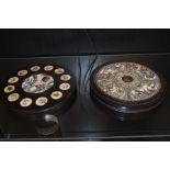 A Chinese ebony lidded compass, the lid inset with roundels depicting the Chinese years, the