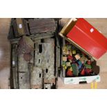 Vintage wooden building block including picture blocks, soldiers, plus various parts to build a