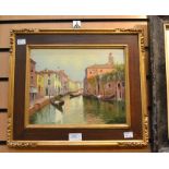 Venice oil on board signed, Padstow Quay Scene 1926, signed scene and another