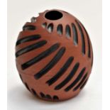Poole pottery studio Atlantis posy vase by Jennie Haigh A2'1, groove decoration, impressed marks