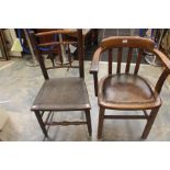 A leather seated office chair together with a rush seated side chair.