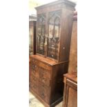 George IV mahogany secretaire book case with pull out writing top above three drawers, glazed tope