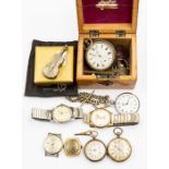 A collection of watches and pocket watches to include a 1930's gents Alpina 14ct gold watch no