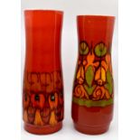 Two large Poole vases, red ground  Condition: Vase with orange detailing: Some crazing to surface
