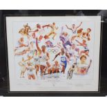 A framed and glazed 'British Olympic Legends' print, signed by six athletes to comprise: Lynn