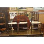 Three Edwardian bedroom chairs with inlay and embroidered seats