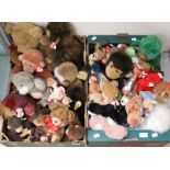 Two boxes of 20th Century Plush toys including Steiff, monkeys and Teddy Bears including TY Toys