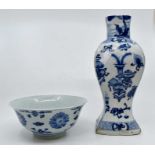 A Chinese vase with pattern and vase shape after Delft design, has had neck cut, together with a