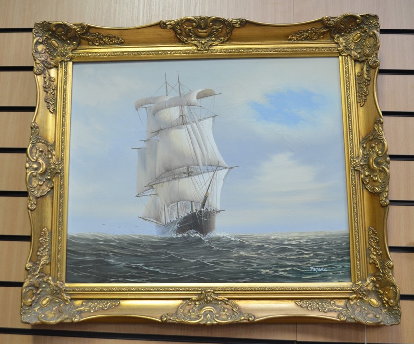 Late 20th Century oil on canvas Spanish galleon by Peter, l.r.