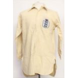 An England home match worn shirt, obtained by Welsh Outside-Left Edward Vizard after the British