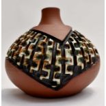 Poole pottery studio Atlantis ovoid vase by Guy Sydenham P5/2, groove decoration with glazed detail,