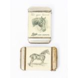 Two early 20th Century metal and celluloid advertising vesta cases, both with horse to the front;