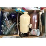 Collection of 19th and 20th Century glass bottles, stoneware bottles and glass pipe