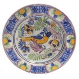 Poole pottery  662 charger with bird design, circa 1930s, marked and signed SY to base, 31 cm in