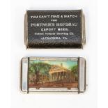 American Interest: An early American 20th Century metal and celluloid advertising vesta case