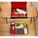 Circa 1960's coffee table/canteen of cutlery along with a collection of flat wares and plated items