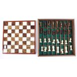 Italian onyx chess set with onyx board, contained in wooden box