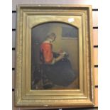 Three late 19th Century, early 20th Century oils on board, of a lady and two country scenes