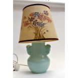 Poole Pottery table lamp with stylised dove handles in pale duck egg colour together with hand