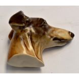 Poole Pottery wall hanging dogs head modelled as a greyhound, designed by Harry Brown, marked to