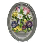 Poole pottery floral wall hanging plaque designed by Harold Stabler, 37x27 cm, marked and signed
