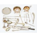 A collection of EPNS and silver plated items to include a meat skewer, A Fortnum & Mason tea