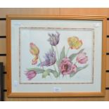 B W Paddy, British, 20th Century, watercolour of Parrot Tulips, 29 x 38cm, framed and glazed