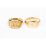 Two 9ct gold signet rings, sizes 'R' and 'W', approx 13.8gms