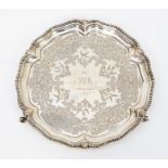 A Victorian silver salver, with cartouche engraved, Goldsmiths Alliance London 1869, approx 10.
