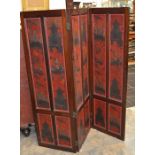 Early 20th Century mahogany three-panel screen with painted Chinoiserie  detail