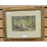 Late 19th/Early 20th Century watercolour of a woodland scene, signed 'M.L.' lr, 15 x 23cm