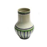 Early Carter and Co Poole Pottery stoneware vase, decorated with green and purple stripes in the