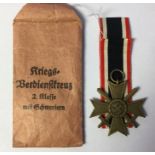 WW2 Third Reich Kriegsverdienstkreuz 2 Klasse mit Schwertern. War Merit Cross 2nd class with Swords.