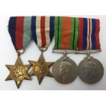 WW2 British 1939-45 Star, France and Germany Star, Defence Medal and War Medal. Complete with
