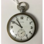 WW2 British General Service Trade pattern pocket watch by CYMA. White dial with Arabic numeral and