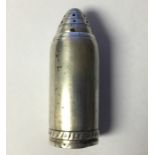 WW1 British Silver Pepper Pot in the form of an Artillery Shell. 63mm in height, 23mm in diameter.