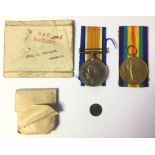 WW1 British War and Victory Medal 39697 Pte C Hopwood, Manchester Regt. Complete with originals