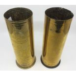 WW1 British & Commonwealth Trench Art vases made from 77mm German shell cases dated 1915 and 1917.