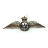 WW1 British RAF diamond set 9ct gold and enamel sweetheart badge, length approx. 55mm,  total